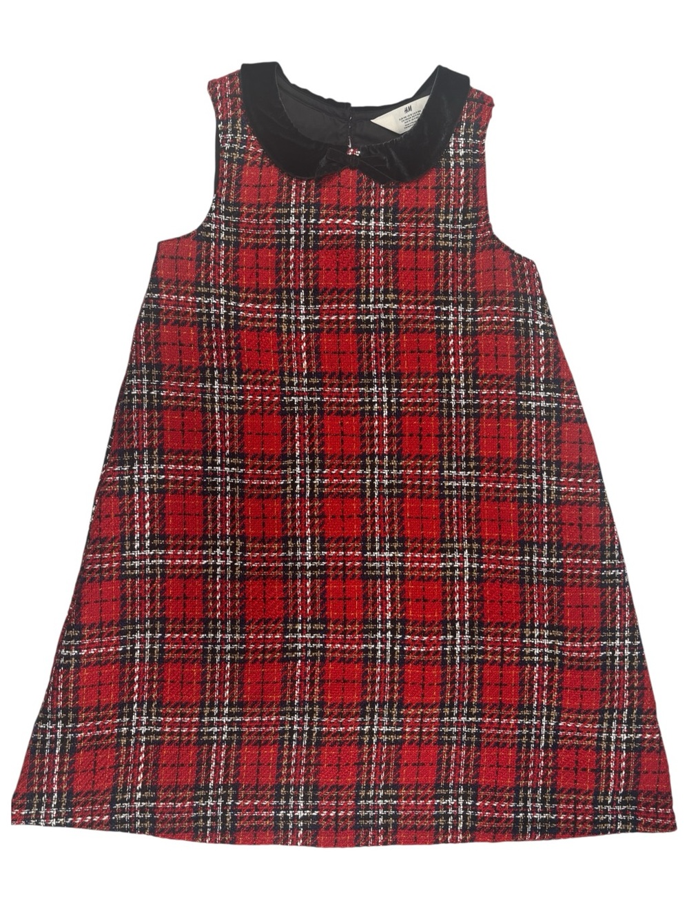 H&M Girls Red Plaid Tweed Sleeveless A Line Dress with Collar Size 9-10Years